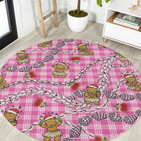 Pink Palaka Hawaii Mele Kalikimaka Round Carpet Ohia Lehua Shell Leis Funny Gingerbread Santa - Polynesian Pride