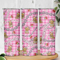 Pink Palaka Hawaii Mele Kalikimaka Skinny Tumbler Ohia Lehua Shell Leis Funny Gingerbread Santa - Polynesian Pride