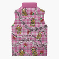 Pink Palaka Hawaii Mele Kalikimaka Sleeveless Puffer Jacket Ohia Lehua Shell Leis Funny Gingerbread Santa - Polynesian Pride