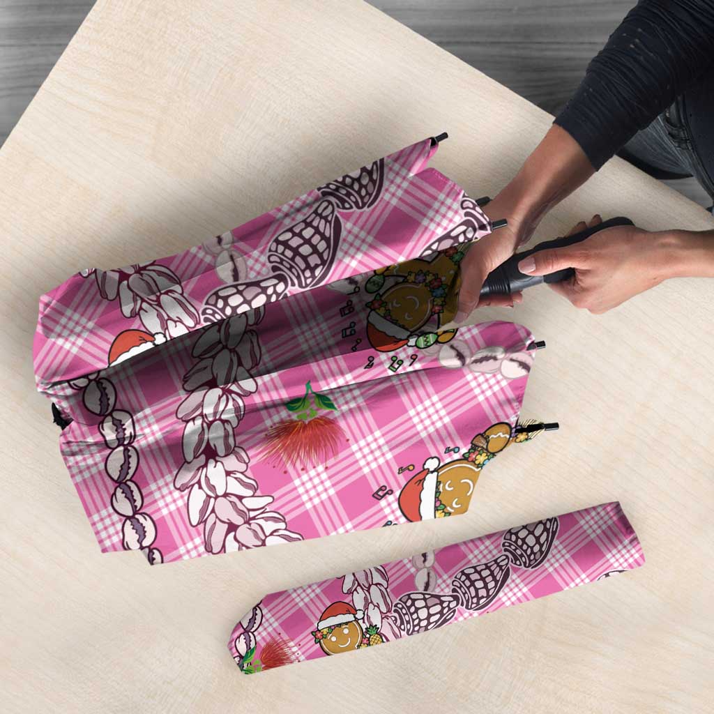 Pink Palaka Hawaii Mele Kalikimaka Umbrella Ohia Lehua Shell Leis Funny Gingerbread Santa - Polynesian Pride