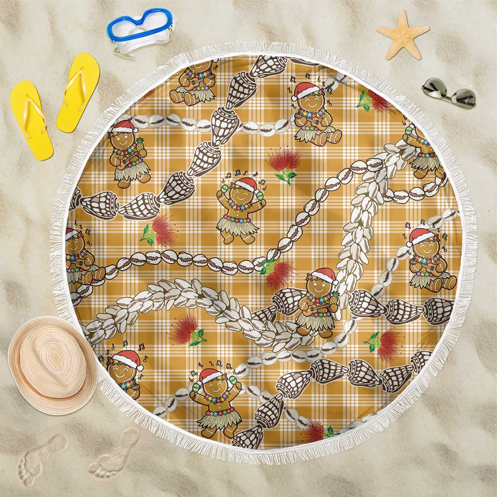 Gold Palaka Hawaii Mele Kalikimaka Beach Blanket Ohia Lehua Shell Leis Funny Gingerbread Santa - Polynesian Pride