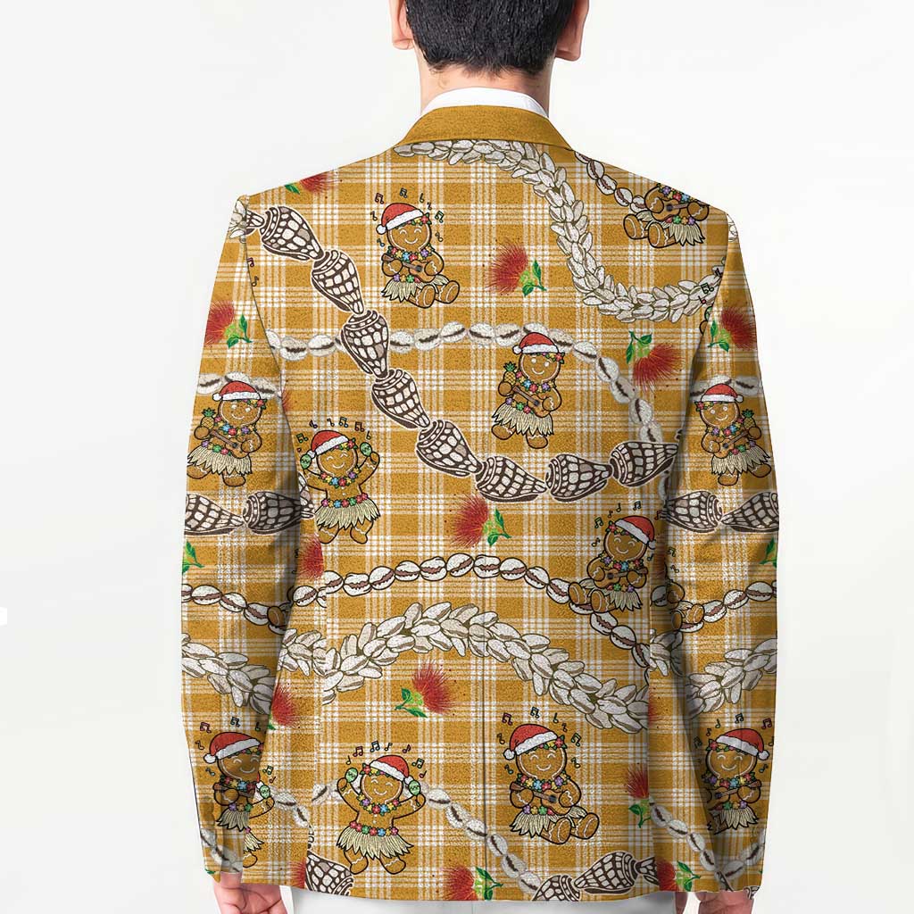 Gold Palaka Hawaii Mele Kalikimaka Blazer Ohia Lehua Shell Leis Funny Gingerbread Santa - Polynesian Pride