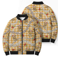 Gold Palaka Hawaii Mele Kalikimaka Bomber Puffer Jacket Ohia Lehua Shell Leis Funny Gingerbread Santa - Polynesian Pride
