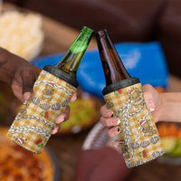 Gold Palaka Hawaii Mele Kalikimaka 4 in 1 Can Cooler Tumbler Ohia Lehua Shell Leis Funny Gingerbread Santa - Polynesian Pride