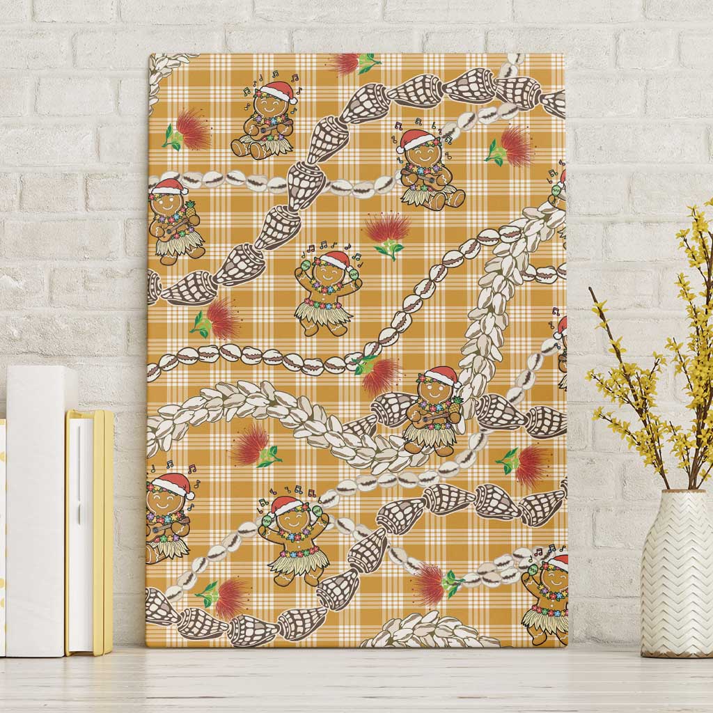 Gold Palaka Hawaii Mele Kalikimaka Canvas Wall Art Ohia Lehua Shell Leis Funny Gingerbread Santa - Polynesian Pride