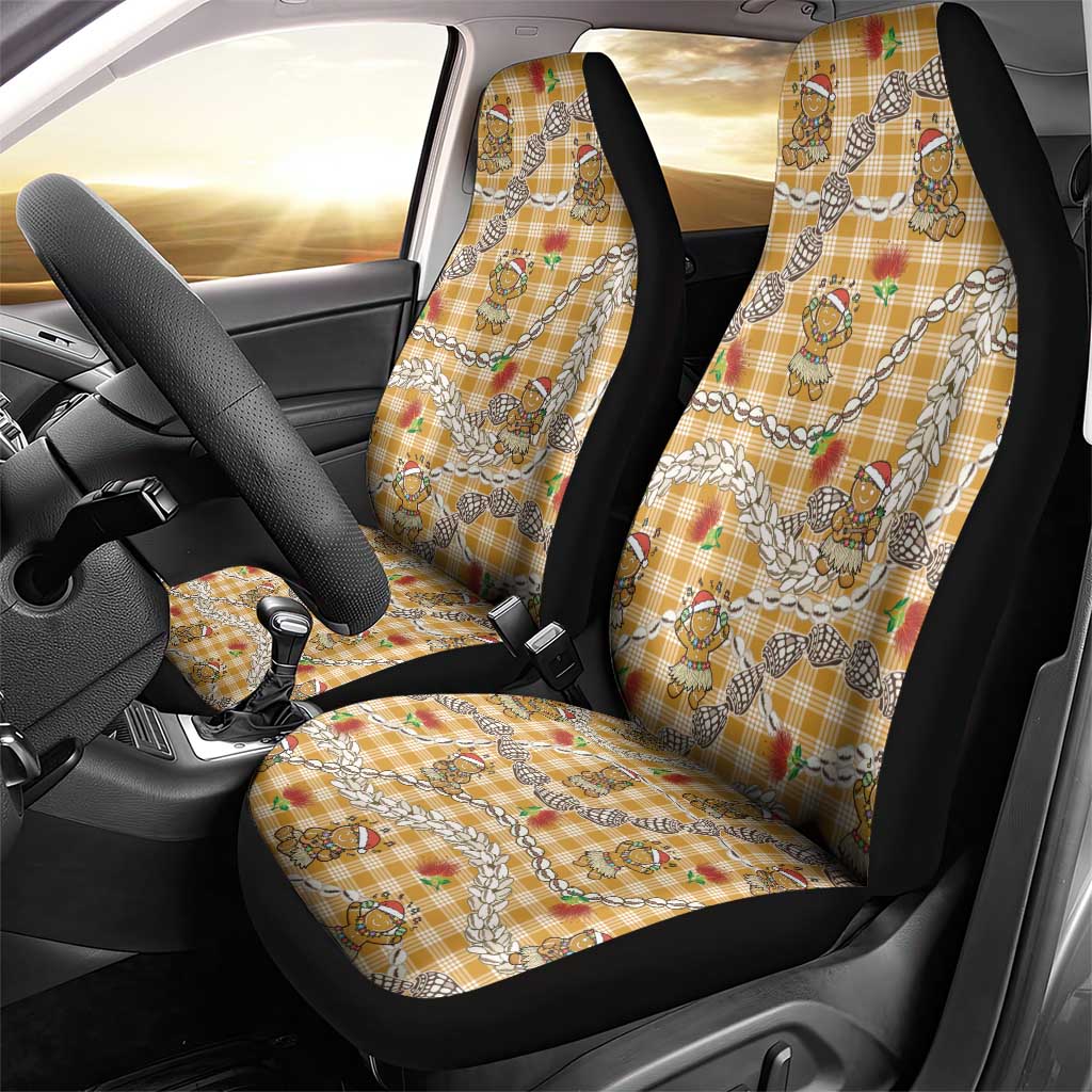 Gold Palaka Hawaii Mele Kalikimaka Car Seat Cover Ohia Lehua Shell Leis Funny Gingerbread Santa - Polynesian Pride