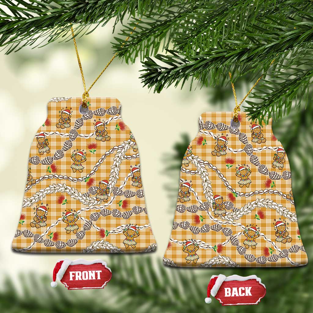 Gold Palaka Hawaii Mele Kalikimaka Ceramic Ornament Ohia Lehua Shell Leis Funny Gingerbread Santa - Polynesian Pride