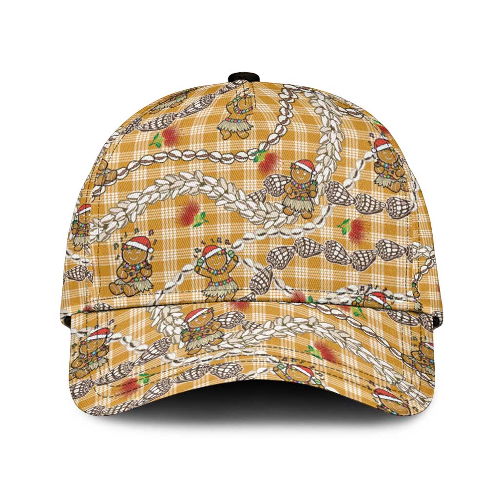 Gold Palaka Hawaii Mele Kalikimaka Classic Cap Ohia Lehua Shell Leis Funny Gingerbread Santa - Polynesian Pride