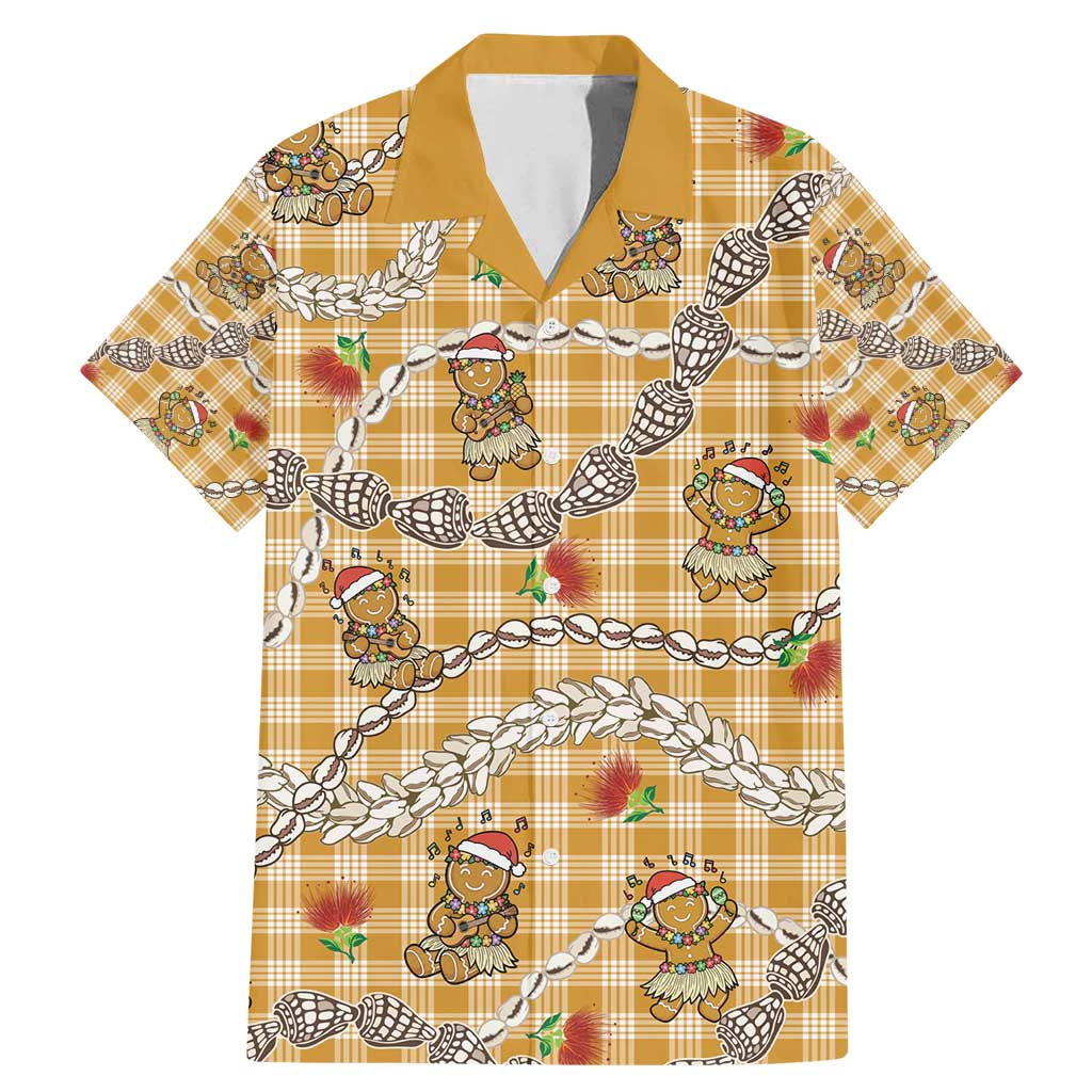 Gold Palaka Hawaii Mele Kalikimaka Family Matching Mermaid Dress and Hawaiian Shirt Ohia Lehua Shell Leis Funny Gingerbread Santa - Polynesian Pride