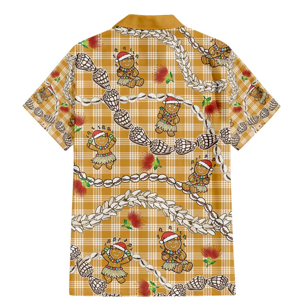 Gold Palaka Hawaii Mele Kalikimaka Family Matching Mermaid Dress and Hawaiian Shirt Ohia Lehua Shell Leis Funny Gingerbread Santa - Polynesian Pride