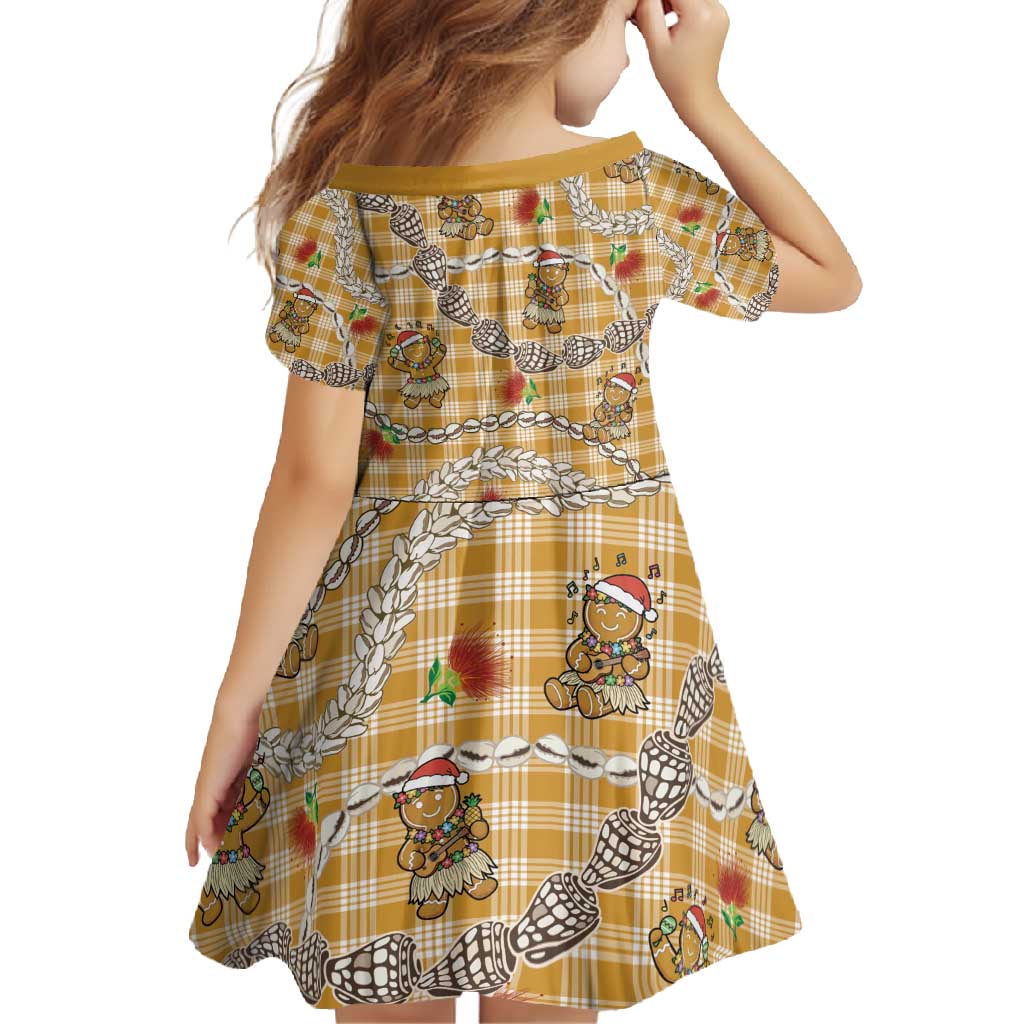 Gold Palaka Hawaii Mele Kalikimaka Family Matching Off Shoulder Maxi Dress and Hawaiian Shirt Ohia Lehua Shell Leis Funny Gingerbread Santa - Polynesian Pride