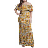 Gold Palaka Hawaii Mele Kalikimaka Family Matching Off Shoulder Maxi Dress and Hawaiian Shirt Ohia Lehua Shell Leis Funny Gingerbread Santa - Polynesian Pride