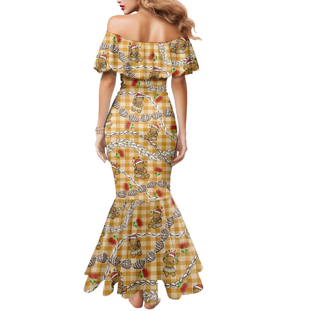 Gold Palaka Hawaii Mele Kalikimaka Mermaid Dress Ohia Lehua Shell Leis Funny Gingerbread Santa - Polynesian Pride