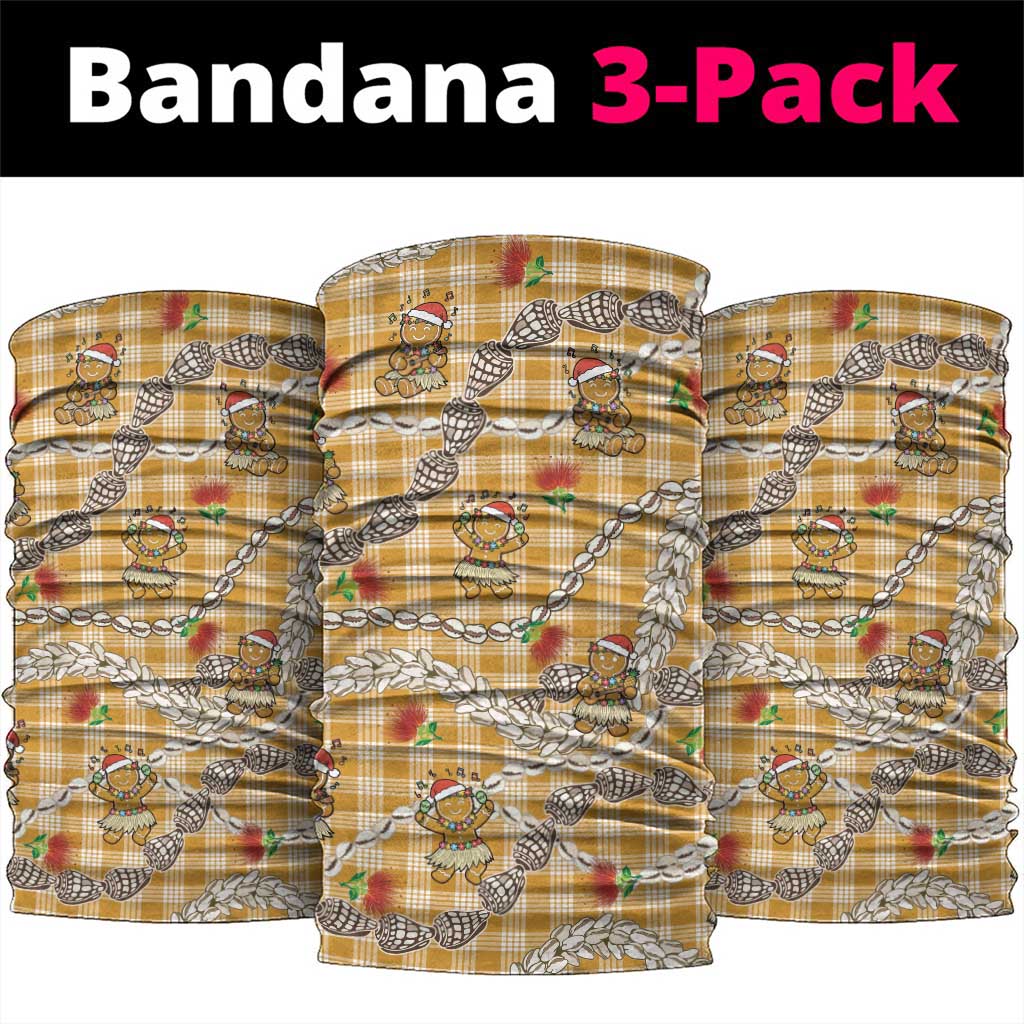 Gold Palaka Hawaii Mele Kalikimaka Neck Gaiter Ohia Lehua Shell Leis Funny Gingerbread Santa - Polynesian Pride