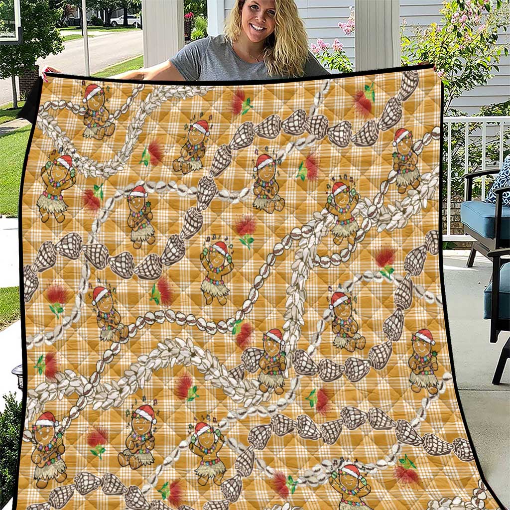Gold Palaka Hawaii Mele Kalikimaka Quilt Ohia Lehua Shell Leis Funny Gingerbread Santa - Polynesian Pride