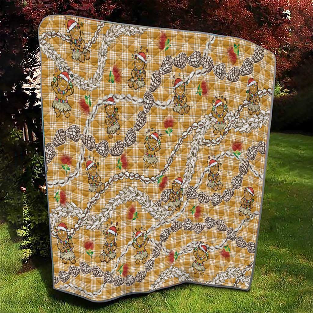 Gold Palaka Hawaii Mele Kalikimaka Quilt Ohia Lehua Shell Leis Funny Gingerbread Santa - Polynesian Pride