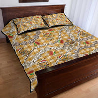 Gold Palaka Hawaii Mele Kalikimaka Quilt Bed Set Ohia Lehua Shell Leis Funny Gingerbread Santa - Polynesian Pride
