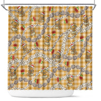 Gold Palaka Hawaii Mele Kalikimaka Shower Curtain Ohia Lehua Shell Leis Funny Gingerbread Santa - Polynesian Pride
