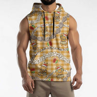Gold Palaka Hawaii Mele Kalikimaka Sleeveless Hoodie Ohia Lehua Shell Leis Funny Gingerbread Santa - Polynesian Pride