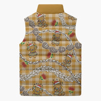 Gold Palaka Hawaii Mele Kalikimaka Sleeveless Puffer Jacket Ohia Lehua Shell Leis Funny Gingerbread Santa - Polynesian Pride