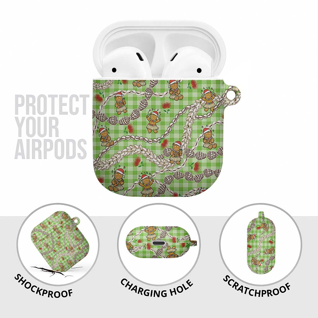 Green Palaka Hawaii Mele Kalikimaka AirPods Case Ohia Lehua Shell Leis Funny Gingerbread Santa - Polynesian Pride