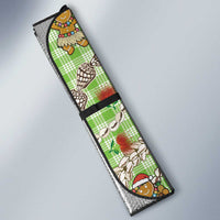 Green Palaka Hawaii Mele Kalikimaka Auto Sun Shade Ohia Lehua Shell Leis Funny Gingerbread Santa - Polynesian Pride