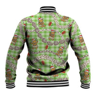 Green Palaka Hawaii Mele Kalikimaka Baseball Jacket Ohia Lehua Shell Leis Funny Gingerbread Santa - Polynesian Pride