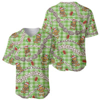Green Palaka Hawaii Mele Kalikimaka Baseball Jersey Ohia Lehua Shell Leis Funny Gingerbread Santa - Polynesian Pride
