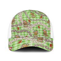 Green Palaka Hawaii Mele Kalikimaka Baseball Net Cap Ohia Lehua Shell Leis Funny Gingerbread Santa - Polynesian Pride
