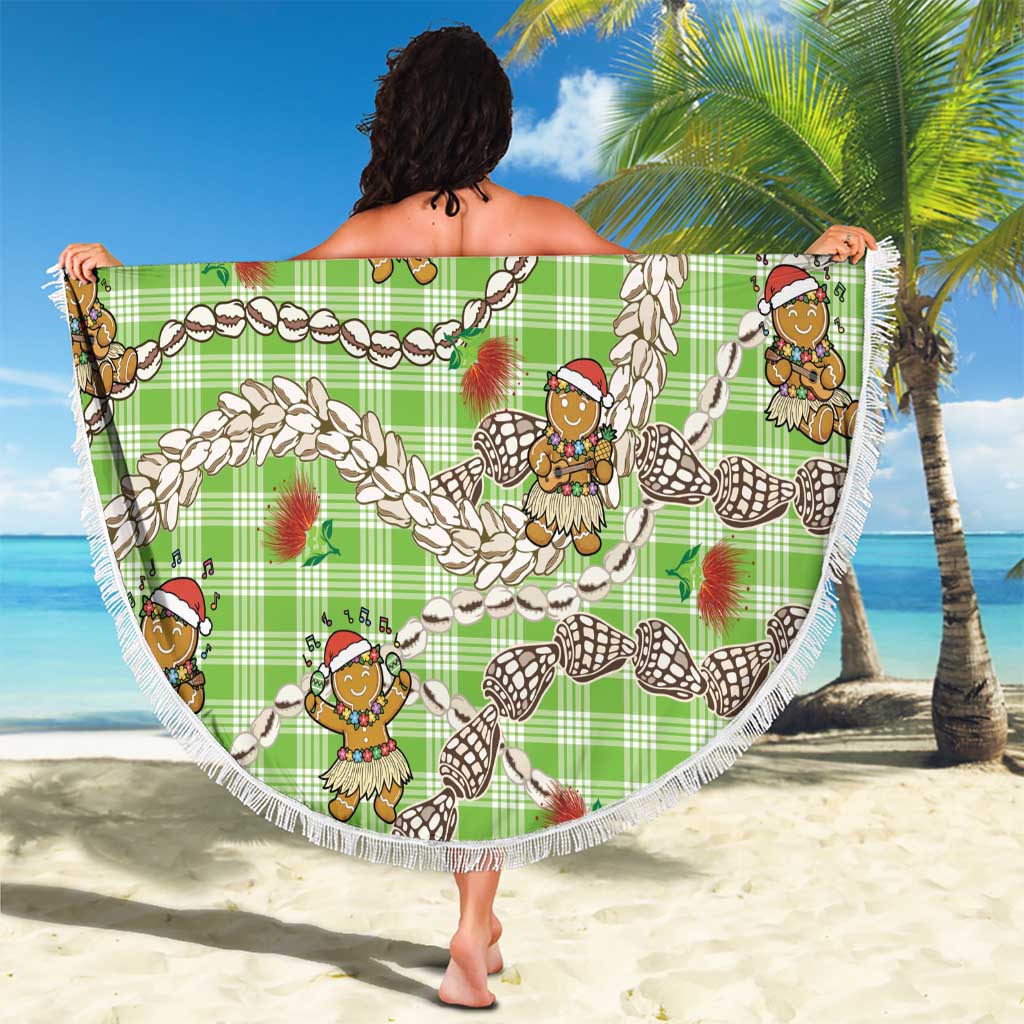 Green Palaka Hawaii Mele Kalikimaka Beach Blanket Ohia Lehua Shell Leis Funny Gingerbread Santa - Polynesian Pride