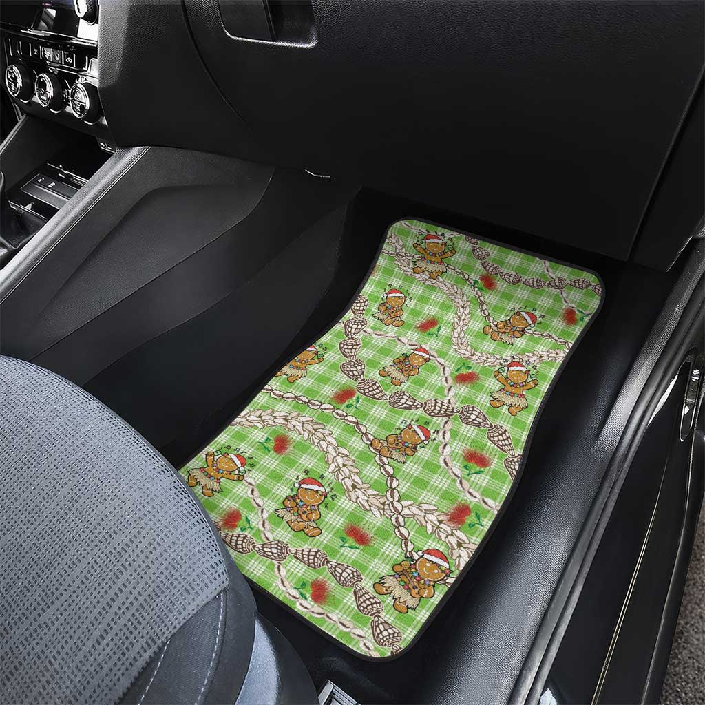 Green Palaka Hawaii Mele Kalikimaka Car Mats Ohia Lehua Shell Leis Funny Gingerbread Santa - Polynesian Pride