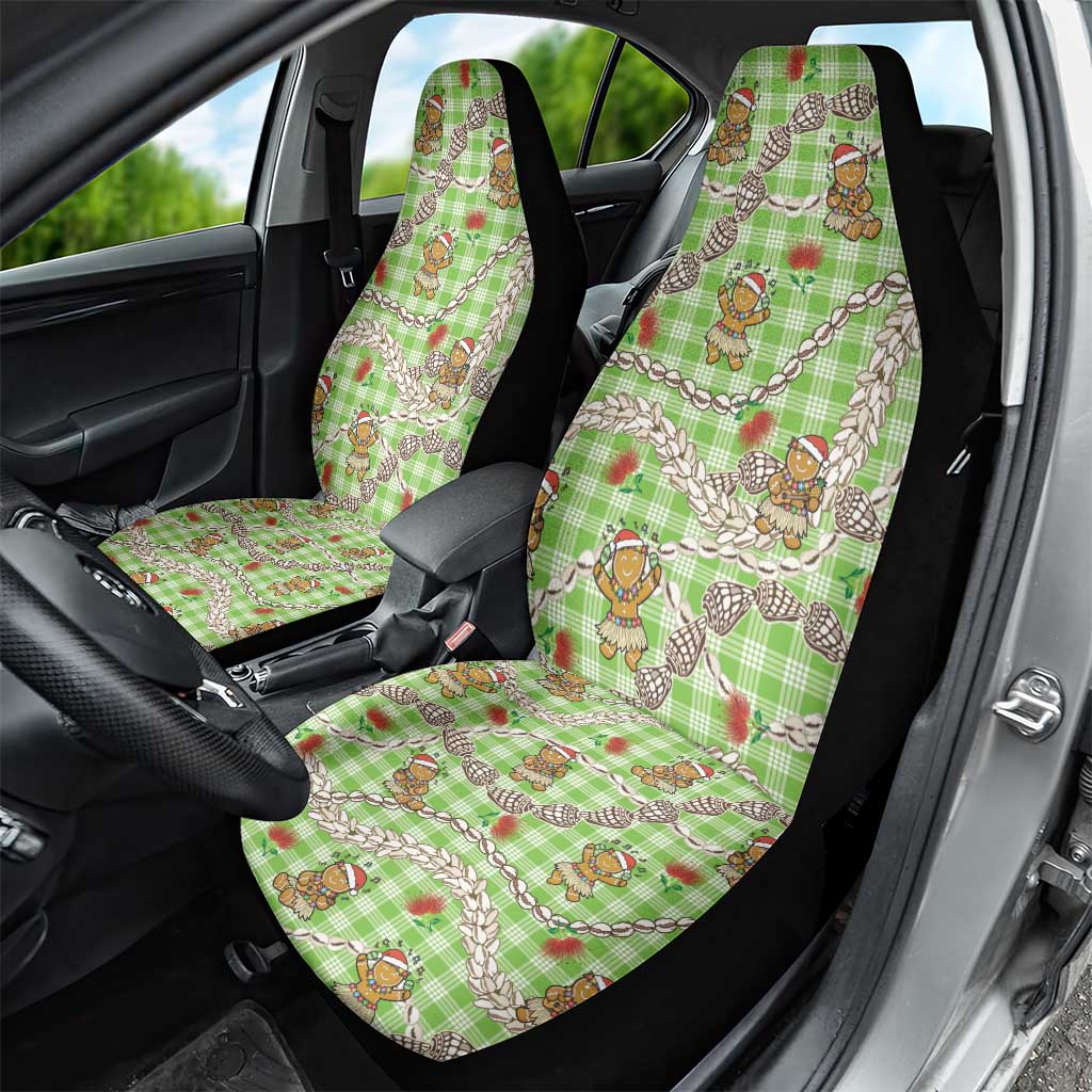 Green Palaka Hawaii Mele Kalikimaka Car Seat Cover Ohia Lehua Shell Leis Funny Gingerbread Santa - Polynesian Pride