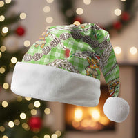 Green Palaka Hawaii Mele Kalikimaka Christmas Santa Hat Ohia Lehua Shell Leis Funny Gingerbread Santa - Polynesian Pride