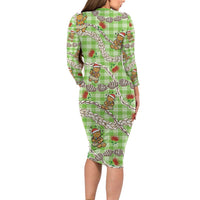 Green Palaka Hawaii Mele Kalikimaka Family Matching Long Sleeve Bodycon Dress and Hawaiian Shirt Ohia Lehua Shell Leis Funny Gingerbread Santa - Polynesian Pride
