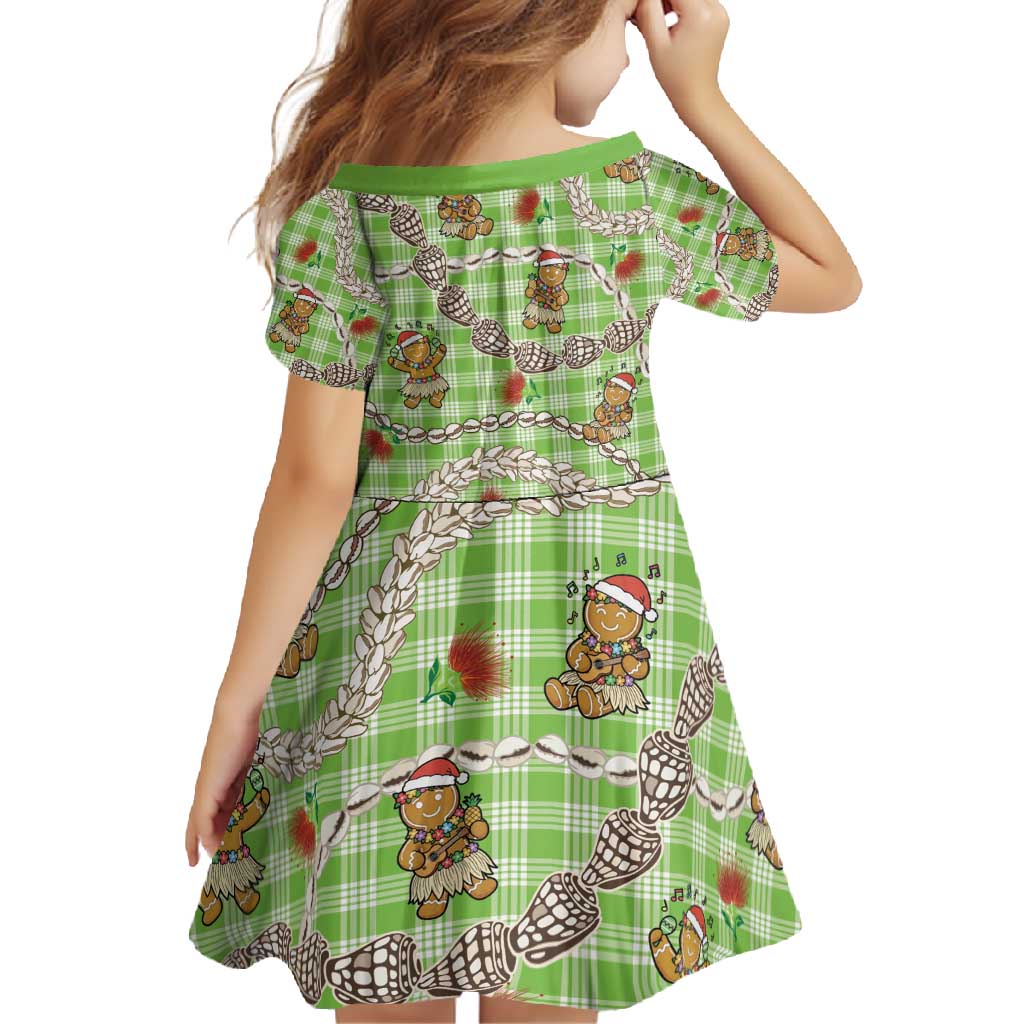 Green Palaka Hawaii Mele Kalikimaka Family Matching Off Shoulder Maxi Dress and Hawaiian Shirt Ohia Lehua Shell Leis Funny Gingerbread Santa - Polynesian Pride