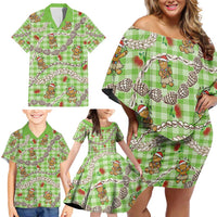Green Palaka Hawaii Mele Kalikimaka Family Matching Off Shoulder Short Dress and Hawaiian Shirt Ohia Lehua Shell Leis Funny Gingerbread Santa - Polynesian Pride