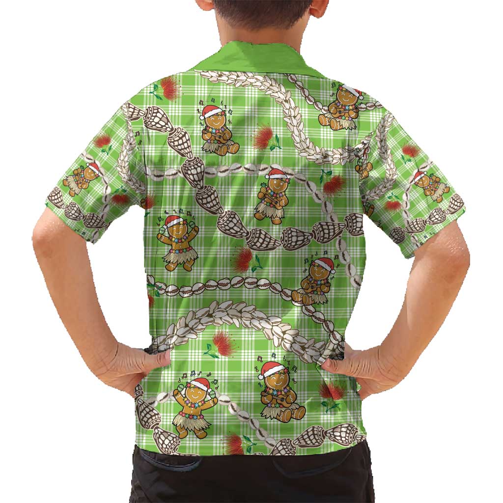 Green Palaka Hawaii Mele Kalikimaka Family Matching Puletasi and Hawaiian Shirt Ohia Lehua Shell Leis Funny Gingerbread Santa - Polynesian Pride