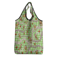 Green Palaka Hawaii Mele Kalikimaka Grocery Bag Ohia Lehua Shell Leis Funny Gingerbread Santa - Polynesian Pride