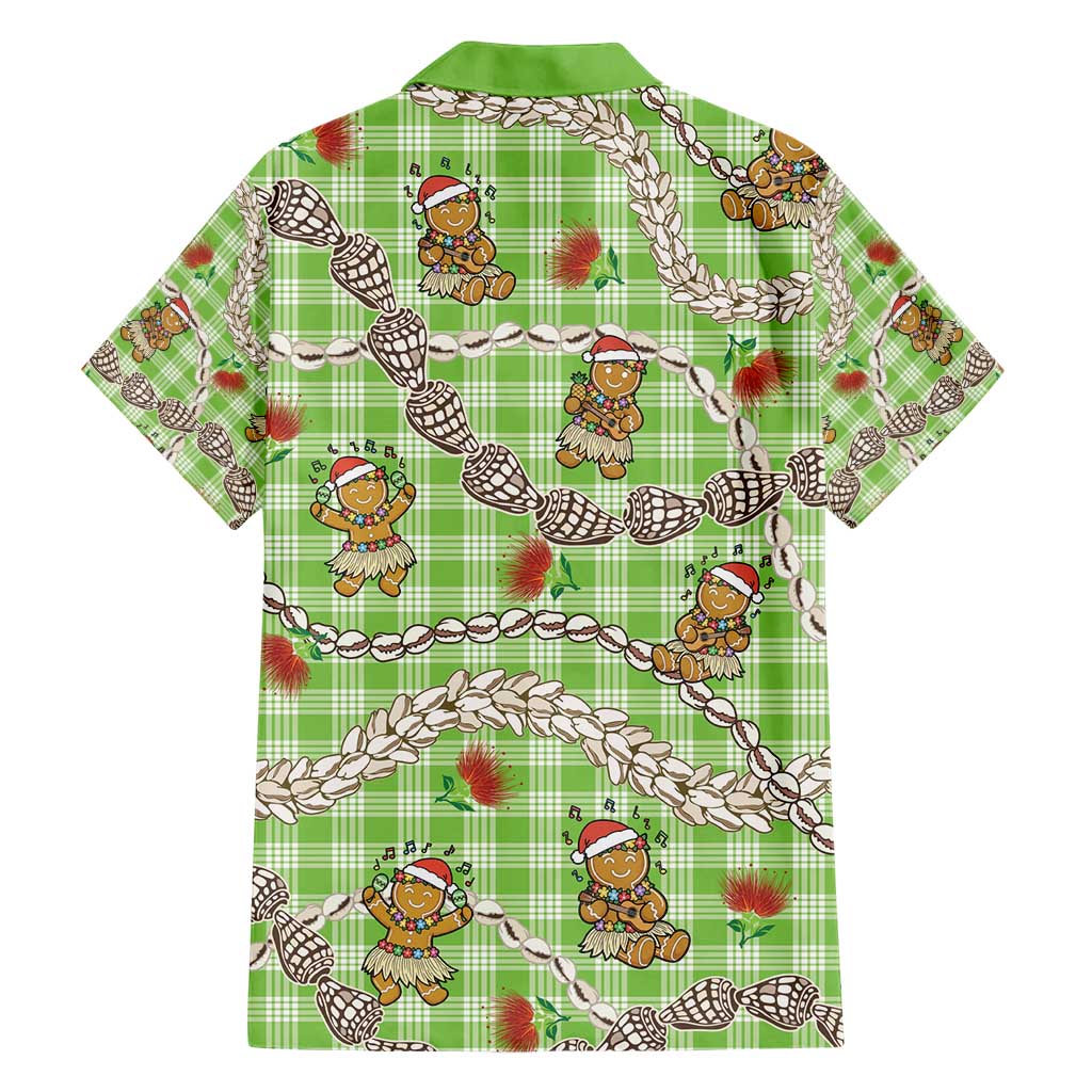 Green Palaka Hawaii Mele Kalikimaka Hawaiian Shirt Ohia Lehua Shell Leis Funny Gingerbread Santa - Polynesian Pride