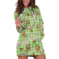 Green Palaka Hawaii Mele Kalikimaka Hoodie Dress Ohia Lehua Shell Leis Funny Gingerbread Santa - Polynesian Pride