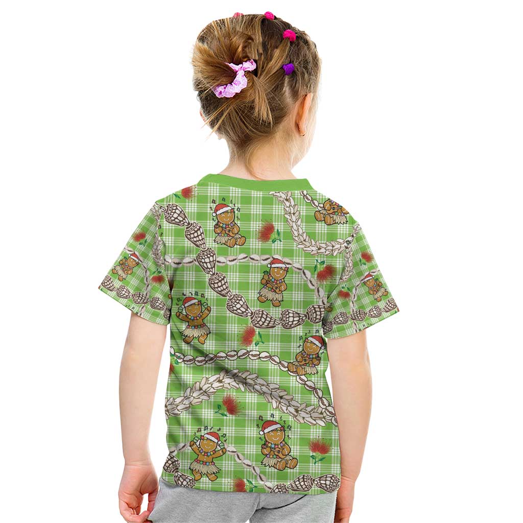 Green Palaka Hawaii Mele Kalikimaka Kid T Shirt Ohia Lehua Shell Leis Funny Gingerbread Santa - Polynesian Pride