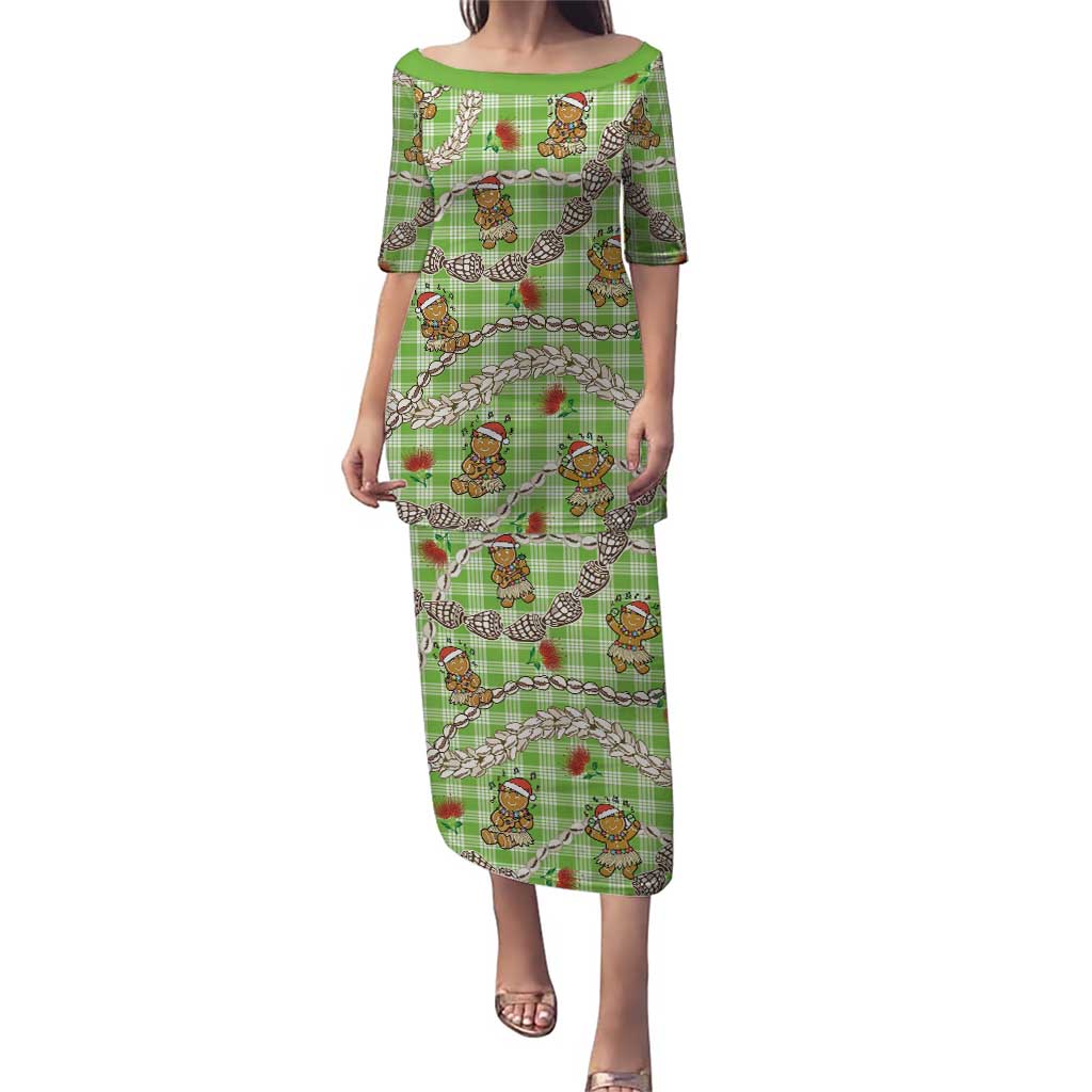 Green Palaka Hawaii Mele Kalikimaka Puletasi Ohia Lehua Shell Leis Funny Gingerbread Santa - Polynesian Pride