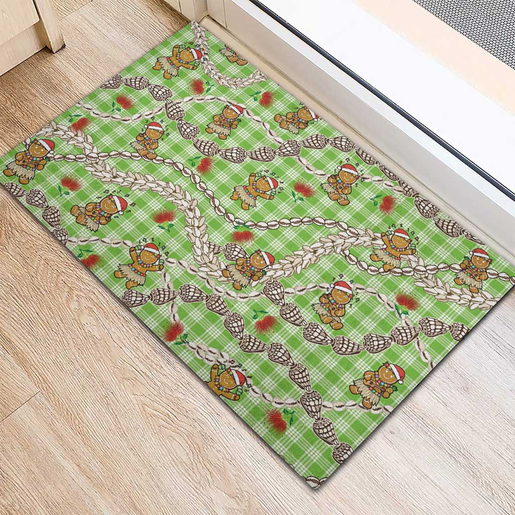 Green Palaka Hawaii Mele Kalikimaka Rubber Doormat Ohia Lehua Shell Leis Funny Gingerbread Santa LT14 - Polynesian Pride