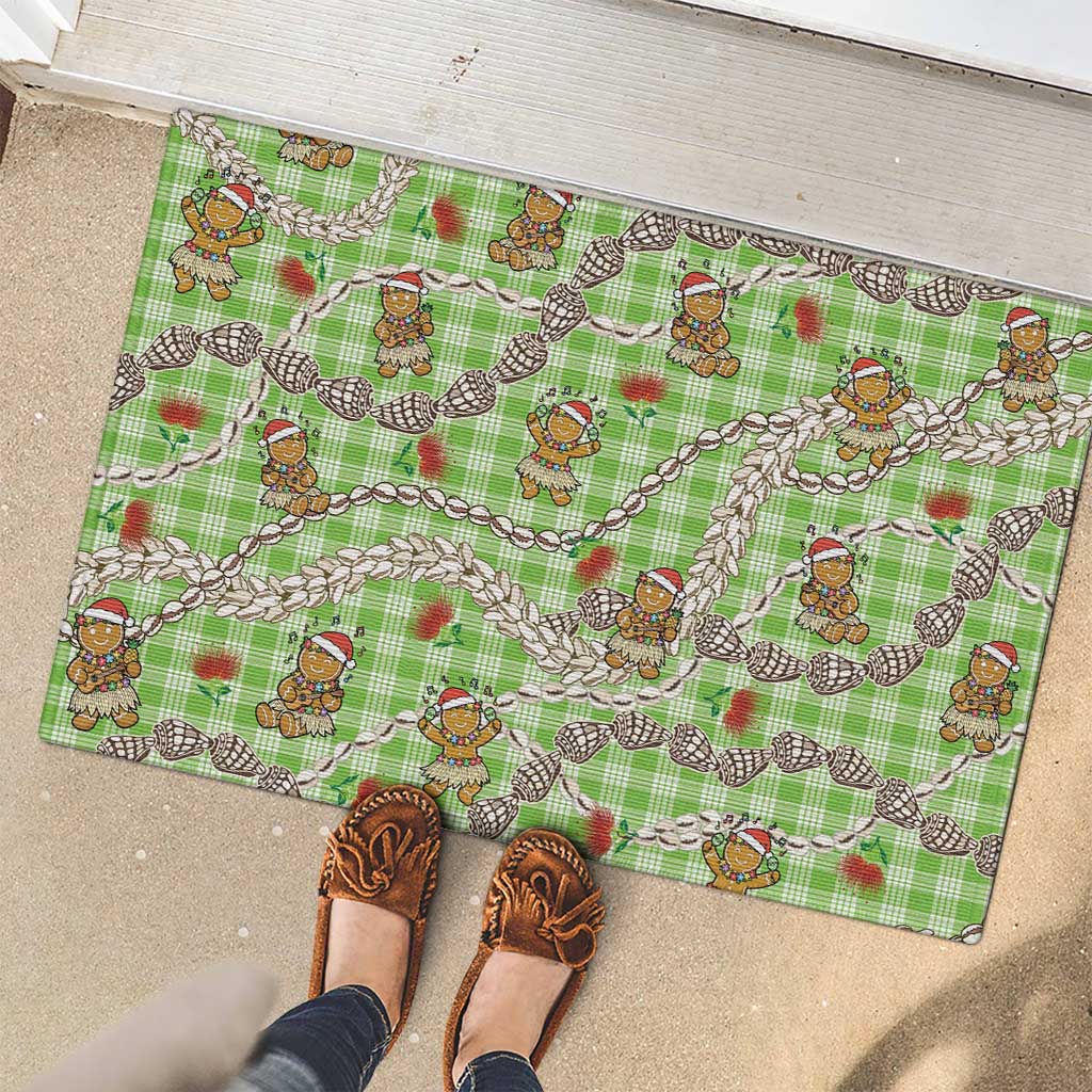 Green Palaka Hawaii Mele Kalikimaka Rubber Doormat Ohia Lehua Shell Leis Funny Gingerbread Santa LT14 - Polynesian Pride