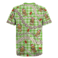Green Palaka Hawaii Mele Kalikimaka Rugby Jersey Ohia Lehua Shell Leis Funny Gingerbread Santa - Polynesian Pride