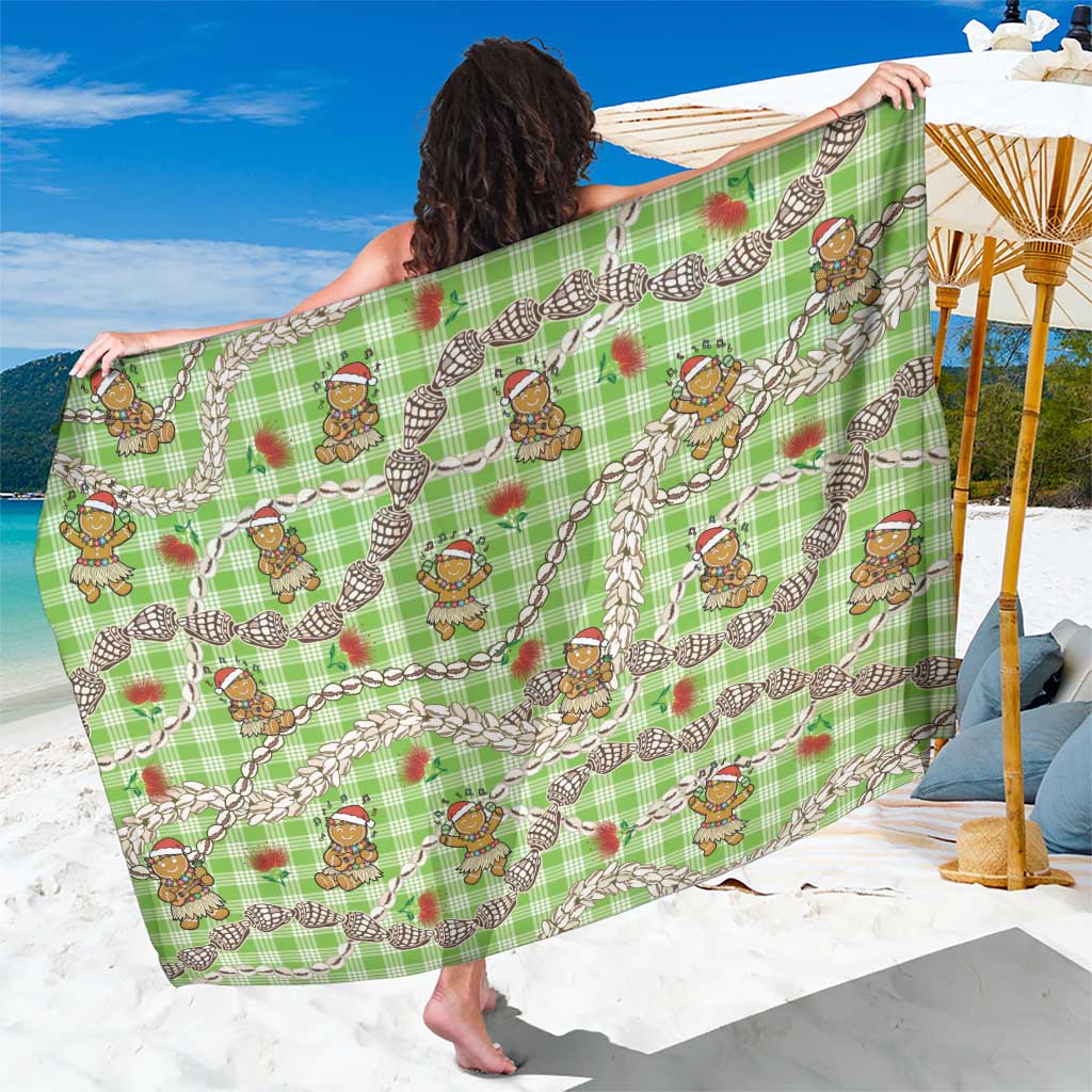 Green Palaka Hawaii Mele Kalikimaka Sarong Ohia Lehua Shell Leis Funny Gingerbread Santa - Polynesian Pride