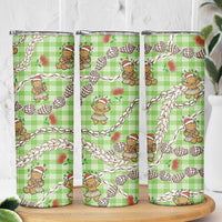 Green Palaka Hawaii Mele Kalikimaka Skinny Tumbler Ohia Lehua Shell Leis Funny Gingerbread Santa - Polynesian Pride