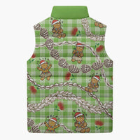 Green Palaka Hawaii Mele Kalikimaka Sleeveless Puffer Jacket Ohia Lehua Shell Leis Funny Gingerbread Santa - Polynesian Pride