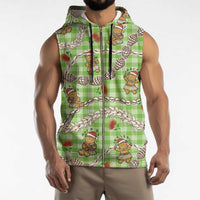 Green Palaka Hawaii Mele Kalikimaka Sleeveless Zip Hoodie Ohia Lehua Shell Leis Funny Gingerbread Santa - Polynesian Pride
