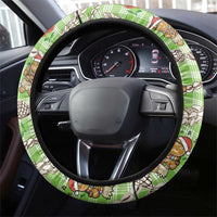 Green Palaka Hawaii Mele Kalikimaka Steering Wheel Cover Ohia Lehua Shell Leis Funny Gingerbread Santa - Polynesian Pride